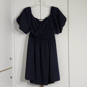 Entro Dress Women's Size M Navy Blue Puff Sleeves